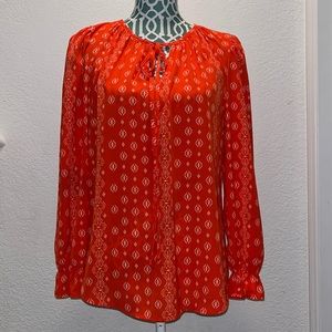 HOTAPEI Womens Size Small Blouses Boho Red Long Sleeve Drawstring Blouses